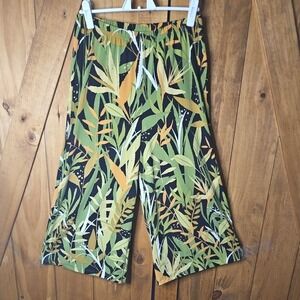 Bob Mackie Cropped Pants Sz S Tropical Wearable Art Wide Leg Elastic Waist #621